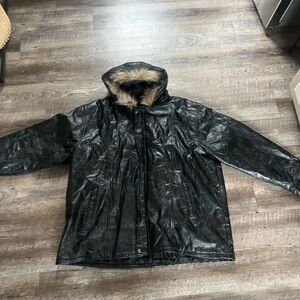 Men's Black Hooded Jacket with Faux Fur Trim